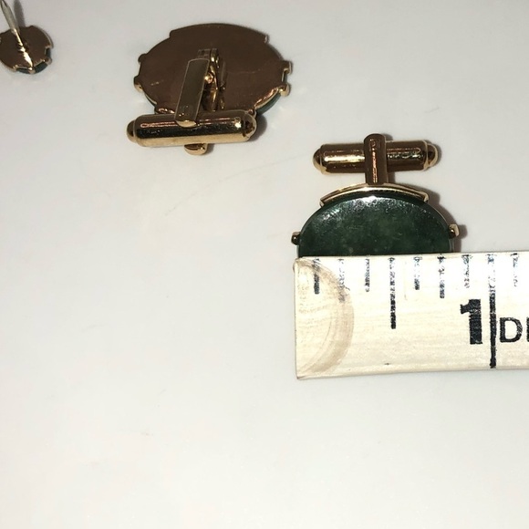Vtg Senator Sherman Real Jade Stone Gold Tone Cufflinks & Tie Tack Set - Picture 7 of 10